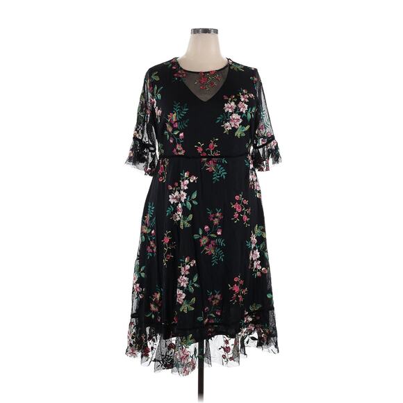 Kiyonna Dress Wildflower Style 4X Embroidered Flowers Velvet Trim Black Feminine - Picture 6 of 11